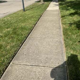 Edged sidewalk with freshly cut grass